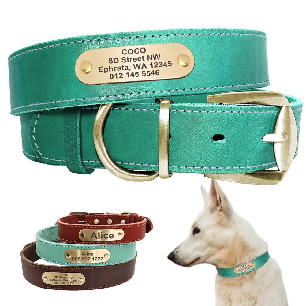 Customizable Leather Dog Collar - GemEmerald