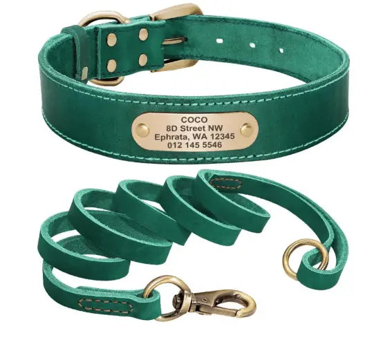 Customizable Leather Dog Collar - GemEmerald